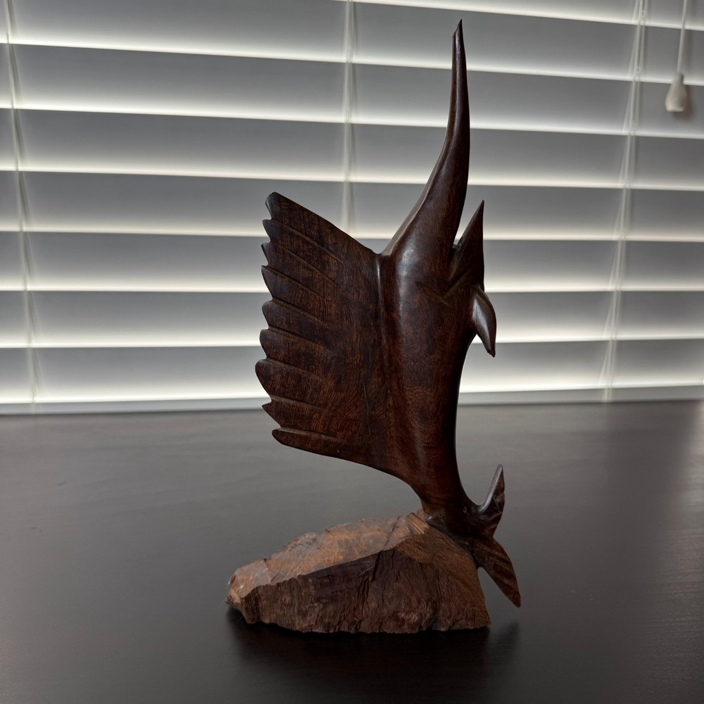 VTG Hand Carved Ironwood Marlin Statue Dark Wood‎ Sailfish Sculpture - 11.5 in